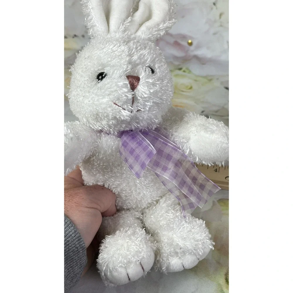Walmart White Rabbit Plush Stuffed Animal Toy Purple Ribbon Sitting